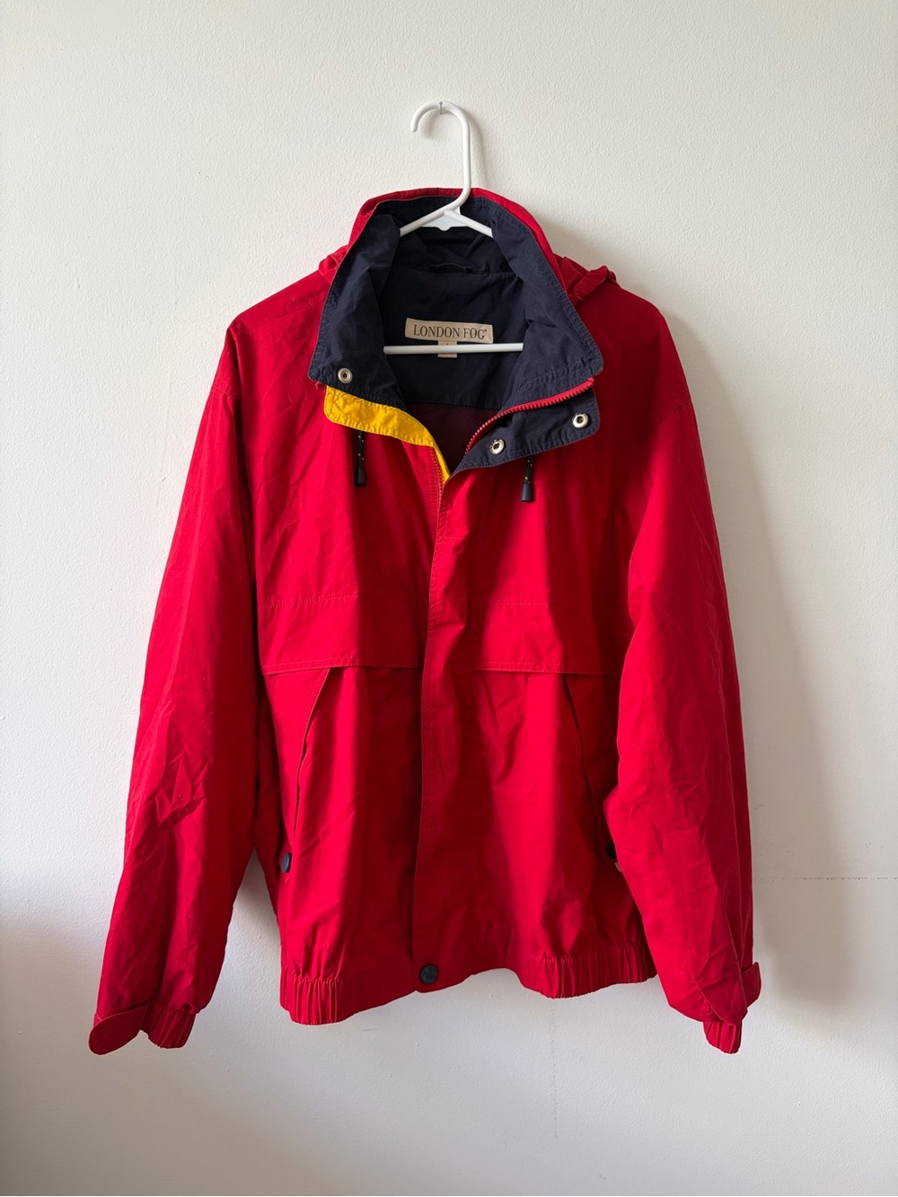Vintage London Fog Men's Red Windbreaker Jacket Navy Yellow Trim L